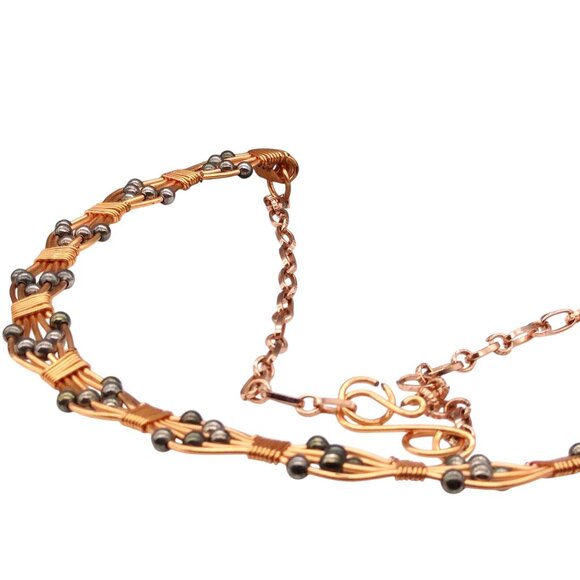 Copper Wire Formed Choker with Hematite Beads, Unique Artisan Necklace - Picture 2 of 3